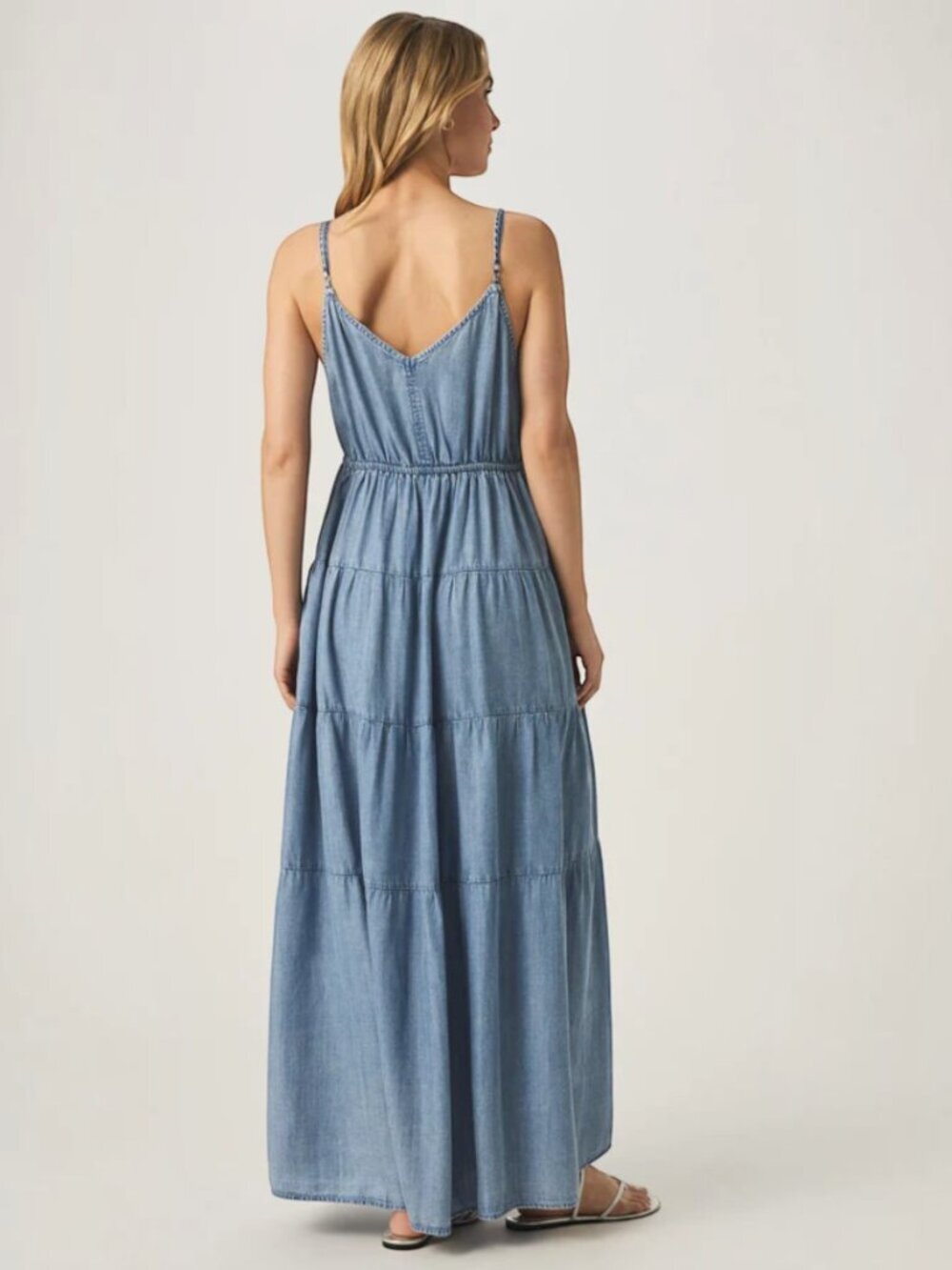Splendid Boho Denim Tiered Midi Dress Size S Adjustable Strap Western Dress - Picture 3 of 8